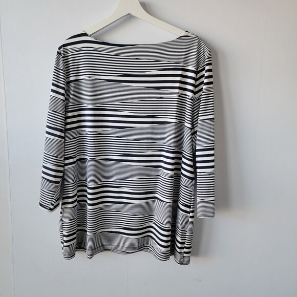 charter club top womens size xxl striped 3/4 sleeve shoulder button Navy White - Picture 2 of 9